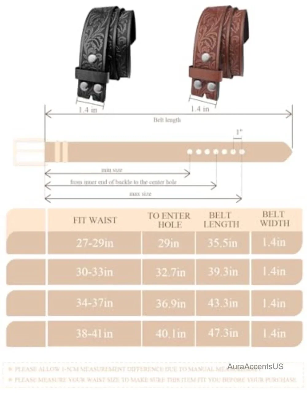 PU Leather Western Belt Strap 1.5